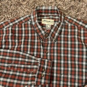 Eddie Bauer Shirt‎ Mens Large Tall Ultra Long Red Black Button Up Long Sleeve